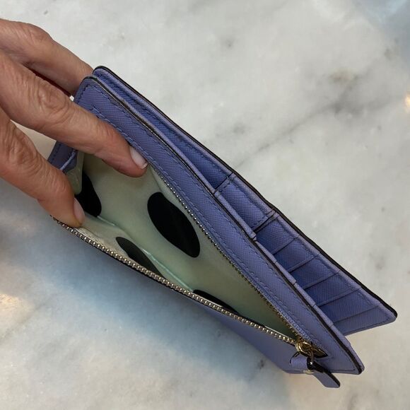 Kate Spade Cross Grain Leather Slim Sleek Snap & Zip Clutch Wallet - Picture 7 of 16